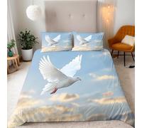 Funda Nordica Cama 180 Paloma Blanca 3D Microfibra Suave Ropa de Cama Cielos Azules 3 Pezzi Include 1 Fundas de Edredón 240x260 cm 2 Fundas de Almohada 50x75cm j-804