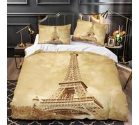 Funda Nordica Cama 180 parís 3D Funda de Edredón Retro Fundas Nórdicas Microfibra Ropa de Cama 260x240 cm y 2 x Fundas de Almohada ZXC1813