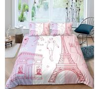 Funda Nordica Cama 180 París, Microfibra Fundas Nordicas, Funda Nórdica Chica a La Moda, Ropa de Cama 260x240 cm y 2 x Fundas de Almohada OPQ119