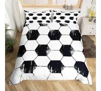 Funda Nordica Cama 180 Patrón de Fútbol 3D Ropa de Cama Microfibra Suave Blanca y Negra con Cremallera y 2 Funda de Almohada 50x75 para Cama Doble J.1734