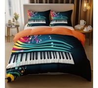 Funda Nordica Cama 180 Piano, Ropa de Cama Reversible Tema Musical 3D Microfibra Funda Edredon 260x240 cm y 2 Fundas de Almohada con Cremallera 3 Piezas 6480-ABC