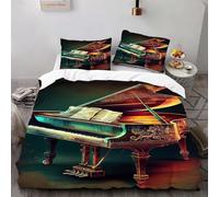 Funda Nordica Cama 180 Piano Vintage 3D Ropa de Cama Microfibra Suave Notas Musicales Funda de edredón 240x260 cm con Cremallera y 2 Funda de Almohada 50x75 para Cama Doble I.1476