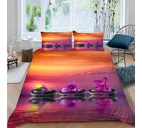 Funda Nordica Cama 180 Piedras Zen 3D Microfibra Suave Ropa de Cama Orquídea del Atardecer 3 Pezzi Include 1 Fundas de Edredón 240x260 cm 2 Fundas de Almohada 50x75cm e.419