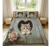Funda Nordica Cama 180 Pintura al óleo de un Gato 3D Impresión Funda de Edredón Rosa Rasgada en Forma de Corazón Microfibra Suave Transpirable Funda Nórdica 260x240 cm con 2 Fundas de Almohada d-522