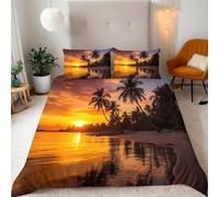 Funda Nordica Cama 180 Playa Tropical 3D Microfibra Suave Ropa de Cama Atardecer 3 Pezzi Include 1 Fundas de Edredón 240x260 cm 2 Fundas de Almohada 50x75cm j-798