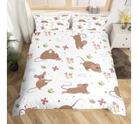 Funda Nordica Cama 180 Ratón Adorable 3D Ropa de Cama Microfibra Suave Flores y Mariposas con Cremallera y 2 Funda de Almohada 50x75 para Cama Doble J.2028