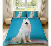 Funda Nordica Cama 180 Samoyedo 3D Impresión Funda de Edredón Estilo de Mascota Sanando Microfibra Suave Transpirable Funda Nórdica 260x240 cm con 2 Fundas de Almohada 50x75cm d-892