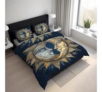 Funda Nordica Cama 180 Sol y Luna, Astrología Bohemia Abstracto Juego de Funda de Edredón 260x240 cm en Microfibra, Ropa de Cama con Cierre de Cremallera y 2 Funda de Almohada