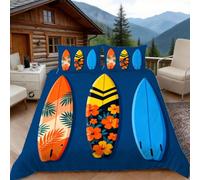 Funda Nordica Cama 180 Tabla de Surf Tropical 3D Fundas Nordicas Estampado de Hojas de Palma 3pcs Ropa de Cama Microfibra Suave Funda Nórdica 260x240 y 2 Funda de Almohada 50x80 cm