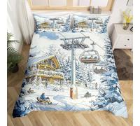 Funda Nordica Cama 180 Teleférico con Trineo Estampado 3D Ropa de Cama 260 X 240 cm Cabaña de Madera en la Jungla Microfibra Suave Funda de Edredón Cremallera con 2 Fundas de Almohada AA_2364