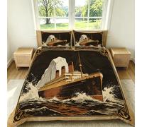 Funda Nordica Cama 180 Titanic Olas de Iceberg Funda Edredon Microfibra Suave 3D Juego de Ropa de Cama Marrón Funda Nordica 240x260 y 2 Fundas de Almohada 50x75 cm G-896