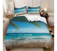 Funda Nordica Cama 180 Tropical Vista Al Mar, Suave Transpirable Microfibra Ropa de Cama Océano Playero Funda Edredon 240x260 cm, 2 x Funda de Almohada 50x75 cm, 3D Funda de Edredón r.534