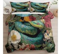 Funda Nordica Cama 180 x 220 cm Pintura Al Óleo Bosque Serpiente Flores, Muy Suave Transpirable Reversible Juego de Funda Edredon Compuesto por 1 Funda Nordica con Cremallera, Verde