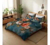 Funda Nordica Cama 180 x 220 cm Pintura Al Óleo Retro Melancólica Y Floral, Muy Suave Transpirable Reversible Juego de Funda Edredon Compuesto por 1 Funda Nordica con Cremallera, Verde