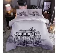 Funda Nórdica Cama 180x220Cm Funda Nordica Cama 105 Sketch Beach Bus Car 3D Microfibra Juego De Funda De Edredón, Almohada 50x75Cm con Cremallera, 3 Piezas Suave Juego De Ropa con Estampado