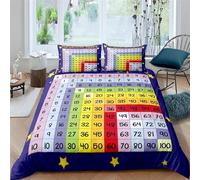 Funda Nordica Cama 200 Tabla de Multiplicar 3D Ropa de Cama Microfibra Suave Matemáticas Infantiles Funda de edredón 280x240 cm con Cremallera y 2 Funda de Almohada 50x75 para Cama Doble M.1861
