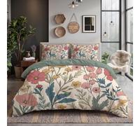 Funda Nordica Cama 200X200Cm - Microfibra Juego De Funda Edredon Estilo Pastoral 1 con Cremallera - Y 2 Fundas De Almohada 50X75 Cm - Cosmos Ramas Y Hojas, Rosa