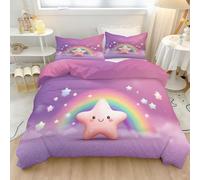 Funda Nórdica Cama 220 x 240 cm 3 Piezas Funda Edredón Lindas Estrellas arcoíris con Purpurina 100% Microfibra Suave Ropa Cama con Estampado Moderno Púrpura