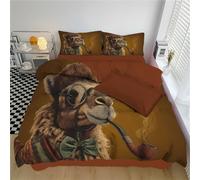 Funda Nórdica Cama 230x220cm，Funda Edredon con Interesting Animals Smoking Camel Patrón Microfibra 3 Piezas Compuesto por 1 Funda Nórdica + 2 Fundas de Almohada 50x75,Brown