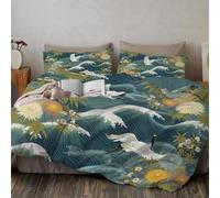 Funda Nordica Cama 230x220cm - Microfibra Juego de Funda Edredon Crisantemo Onda De Grulla Blanca con Cremallera - y 2 Fundas de Almohada 50x75 cm - Estilo Oriental, Azul