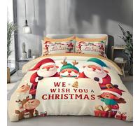 Funda Nórdica Cama 260 X 240 Cm, Funda Nórdica Dibujos Animados Papá Noel con Cremallera, Elfos Renos Microfibra 3 Piezas con 2 Fundas De Almohada 50X75, Beige Suave Y Cómodo