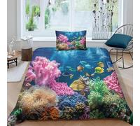 Funda Nordica Cama 80/90 Arrecife de Coral Tropical 3D Ropa de Cama Microfibra Suave Vida Marina Funda de edredón 135x200 cm con Cremallera y 2 Funda de Almohada 50x75 L.4096