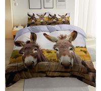 Funda Nordica Cama 80/90 Burro 3 Piezas - 3D Funda Edredón Animales de Granja 150x200 cm, 2 Fundas de Almohada Microfibra Ropa de Cama Ligera y Cómoda, Fácil Cuidado M/527