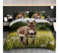 Funda Nordica Cama 80/90 Burro 3D Ropa de Cama Microfibra Suave Animales Pastorales Funda de edredón 135x200 cm con Cremallera y 2 Funda de Almohada 50x75 L.2507