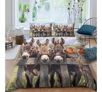 Funda Nordica Cama 80/90 Burro y Pájaro 3D Ropa de Cama Microfibra Suave Animales Pastorales Funda de edredón 150x200 cm con Cremallera y 2 Funda de Almohada 50x75 M.4601