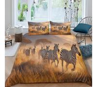 Funda Nordica Cama 80/90 Cebras 3D Ropa de Cama Microfibra Suave Fauna Africana Funda de edredón 135x200 cm con Cremallera y 2 Funda de Almohada 50x75 L.3711