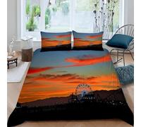 Funda Nordica Cama 80/90 de 3 Piezas Resplandor del Atardecer 3D Funda Nórdica 135x200 Noria Ropa de Cama Suave Funda de Edredón para Niñas Niños + 2 Fundas de Almohada M.1318