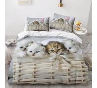 Funda Nordica Cama 80/90 Gatitos 3D Ropa de Cama Microfibra Suave Mascotas Adorables Funda de edredón 150x200 cm con Cremallera y 2 Funda de Almohada 50x75 Adecuado Juvenil H.1599
