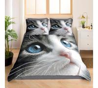 Funda Nordica Cama 80/90 Gato 3D Ropa de Cama Microfibra Suave Animales Lindos Funda de edredón 150x200 cm con Cremallera y 2 Funda de Almohada 50x75 K.3334