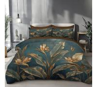 Funda Nórdica Cama 80/90 Gris Verdoso Funda Nórdica Edredón 135 X 200 Cm Elegante Y Lujoso con Patrón Flor Ave del Paraíso Dorada Microfibra 2 Piezas Y 1 X Fundas De Almohada De 50X75 Cm