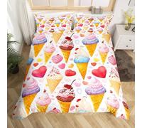 Funda Nordica Cama 80/90 Helado 3D Ropa de Cama Microfibra Suave Bombones con Forma de Corazón Funda de edredón 135x200 cm con Cremallera y 2 Funda de Almohada 50x75 Adecuado Juvenil C.230