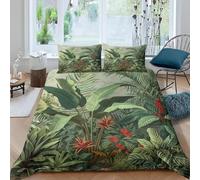 Funda Nordica Cama 80/90 Hoja de Palmera 3D Ropa de Cama Microfibra Suave Plantas de Selva Tropical Funda de edredón 135x200 cm con Cremallera y 2 Funda de Almohada 50x75 K.3725