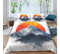 Funda Nordica Cama 80/90 Infantil El Monte Fuji y el Sol Funda Edredon 135x200 Estilo Artístico Japonés Fundas Nórdicas Microfibra Ropa de Cama de 3 Piezas y 2 Fundas de Almohada L.314