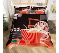 Funda Nordica Cama 80/90 Infantil Palomitas y Entradas de Cine Funda Edredon 135x200 Tema de Cine Fundas Nórdicas Microfibra Ropa de Cama de 3 Piezas y 2 Fundas de Almohada M.4587