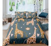 Funda Nordica Cama 80/90 Jirafa 3D Ropa de Cama Microfibra Suave Animales Salvajes Funda de edredón 150x200 cm con Cremallera y 2 Funda de Almohada 50x75 I.3009