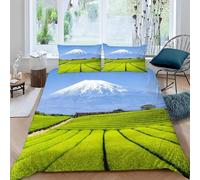Funda Nordica Cama 80/90 Monte Fuji 3D Ropa de Cama Microfibra Suave Paisaje Campestre con Cremallera y 2 Funda de Almohada 50x75 J.104