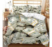 Funda Nordica Cama 80/90 Niños Billete 3D Ropa de Cama 135x200 Funda Nórdica 3 Piezas Dinero Falso Funda de Edredon de Suave con Cremallera y 2 Fundas de Almohada E.782