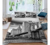 Funda Nordica Cama 80/90 Nueva York Fundas de Edredon 135x200 Estampado 3D Puente de Brooklyn Funda Nórdica Microfibra Paisaje Urbano Infantil Juvenil Set Ropa de Cama 2 Piezas a.553
