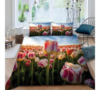 Funda Nordica Cama 80/90 Patrones de Campos de Flores 3D Ropa de Cama Microfibra Suave Paisaje Natural Funda de edredón 150x200 cm con Cremallera y 2 Funda de Almohada 50x75 K.2970