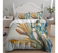 Funda Nordica Cama 80/90 Plumas de Pavo Real 3D Microfibra Suave Ropa de Cama Lujo 3 Pezzi Include 1 Fundas de Edredón 135x200 cm y 2 Fundas de Almohada 50x75cm C-1388