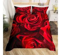 Funda Nórdica Cama 80/90 Rosa Roja Microfibra Suave Ropa de Cama 3 Piezas Fundas Nordicas 3D Flores Hermosas Funda Edredon 135x200 cm y 2 Fundas de Almohada 50x75 cm g.2102
