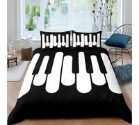 Funda Nordica Cama 80/90 Teclado de Piano de Dibujos Animados Funda Edredon Microfibra Ropa de Cama Rayas Blancas y Negras Fundas Nórdicas 135x200 cm con 2 Fundas de Almohada con Cremallera F.2912