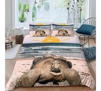 Funda Nordica Cama 80/90 Tortuge Gigante de Playa 3D Ropa de Cama Microfibra Suave Animales Marinos Funda de edredón 150x200 cm con Cremallera y 2 Funda de Almohada 50x75 M.492