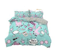 Funda Nordica Cama 90/105/135/150 Infantil Juveniles Chico Animal Alpaca Corona Microfibra Cremallera Juego De Cama Funda De Edredón Ropa De Cama 3 Piezas Ligero (Verde A,Cama 105 (200 x 200 cm))