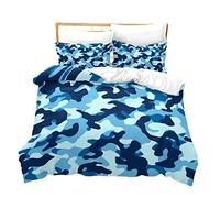 Funda Nordica Cama 90/105/135/150 Infantil Juveniles Chico Camuflaje Verde Azul Rosado Microfibra Cremallera Juego De Cama Funda De Edredón Ropa De Cama 3 Piezas (Azul,Cama 80/90 (180 x 210 cm))