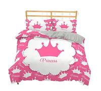 Funda Nordica Cama 90/105/135/150 Infantil Juveniles Chico Corona Princesa Rosado Microfibra Cremallera Juego De Cama Funda De Edredón Ropa De Cama 3 Piezas (Rosado A,Cama 105 (200 x 200 cm))